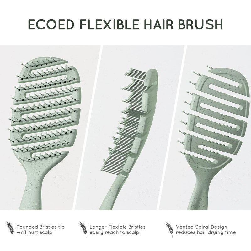 ecoed Detangler Hairbrush, Soft Bristle Detangling Brush for Straight, Wavy, Curly and Fine Hair, Dry and Wet, Quick Smoothing for Women and Men, Eco-Friendly & Sustainable Material (Green) - Image 4
